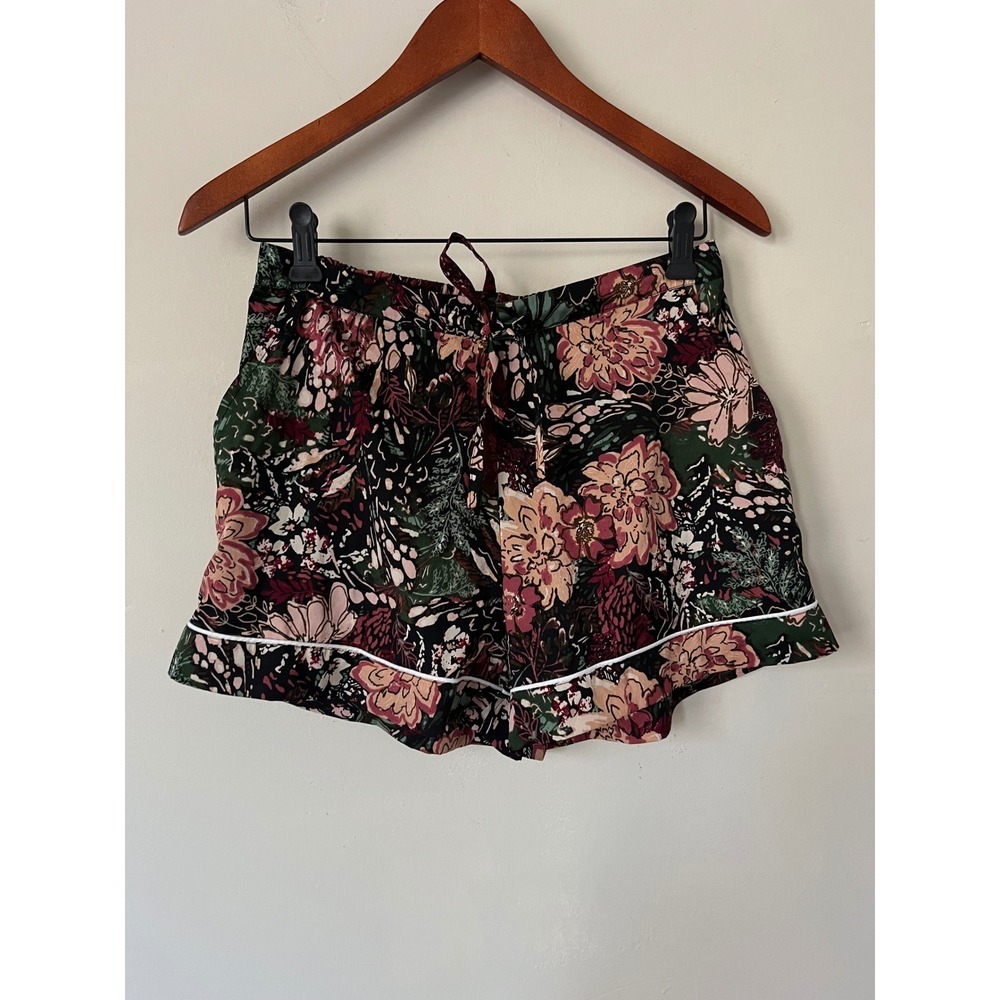 Rachel Zoe Floral Pajama Shorts Womens Small Multicolor Satin Sleepwear Pockets